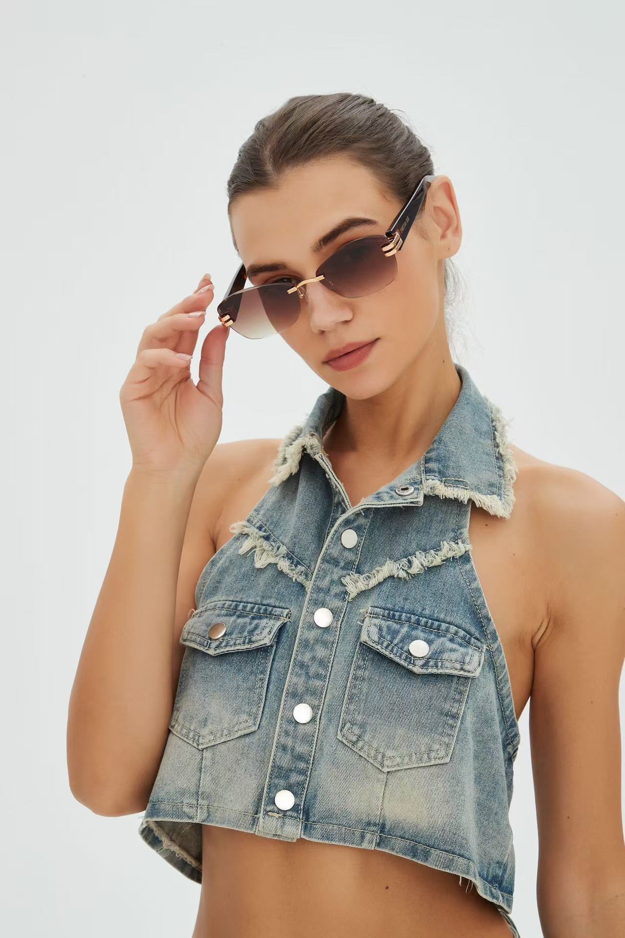 Christian Dior Slim Rimless Sunglasses – Luxury Black & Gold