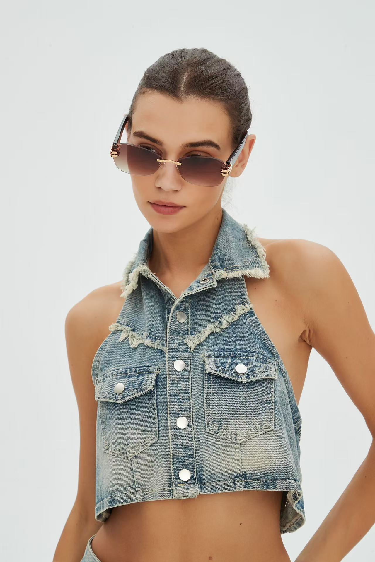 Christian Dior Slim Rimless Sunglasses – Luxury Black & Gold