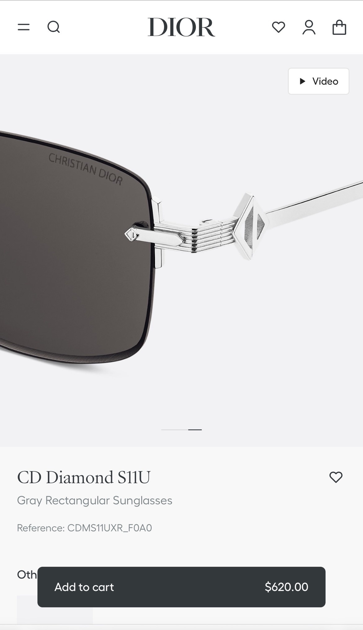 Dior CD Diamond S11U Gray Rectangular Rimless Sunglasses