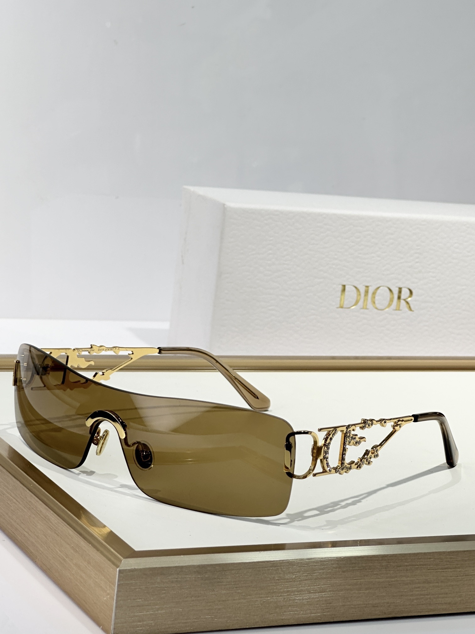 Dior Luxury Crystal Shield Sunglasses – Y2K Vintage Style