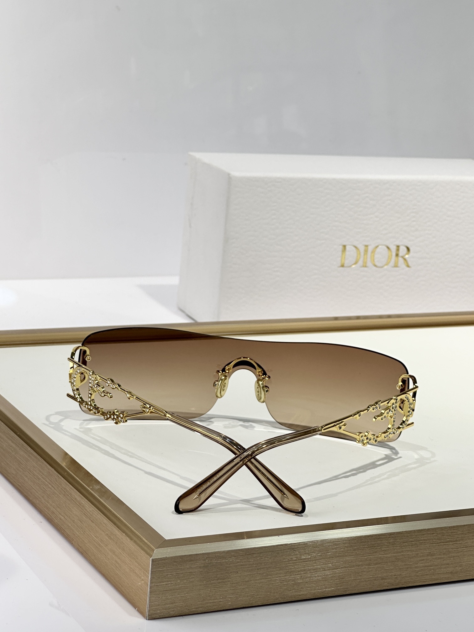 Dior Luxury Crystal Shield Sunglasses – Y2K Vintage Style