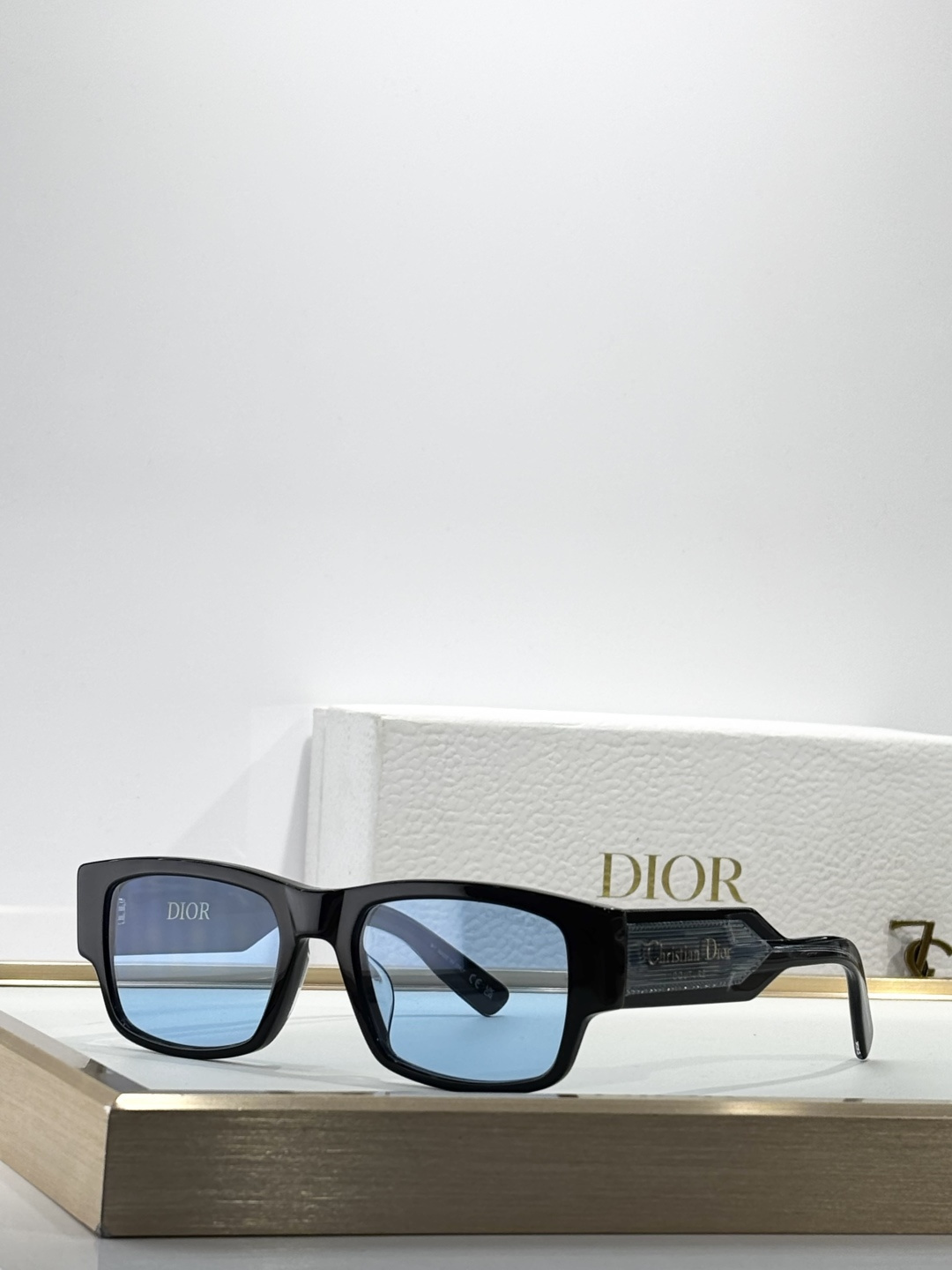 Dior Black Frame Blue Lens Sunglasses – Rectangular Style