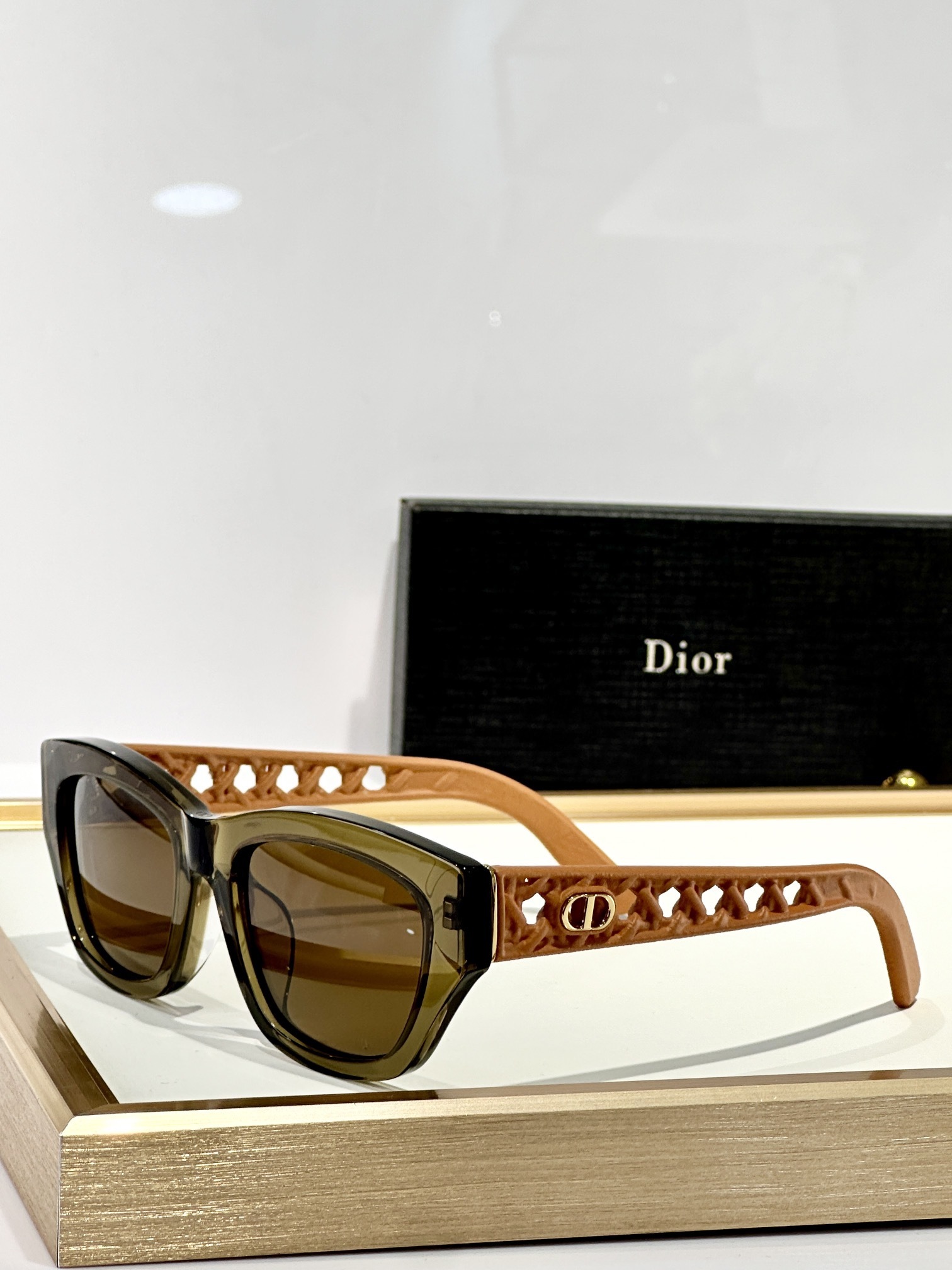 Luxury Dior Rectangular Sunglasses with Lattice Temples