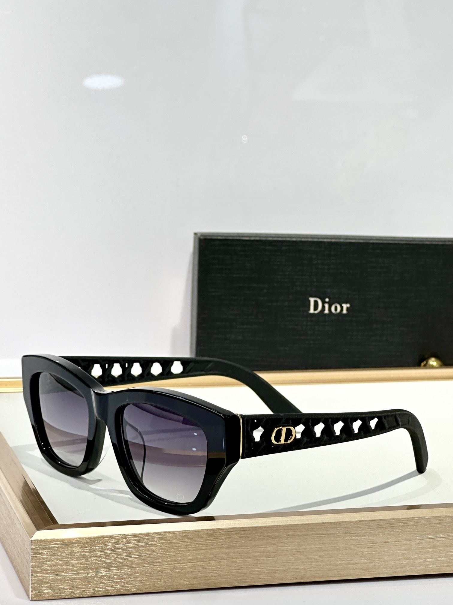Luxury Dior Rectangular Sunglasses with Lattice Temples