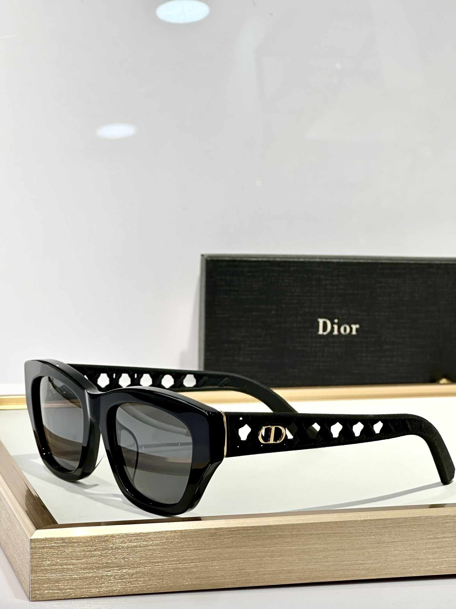 Luxury Dior Rectangular Sunglasses with Lattice Temples