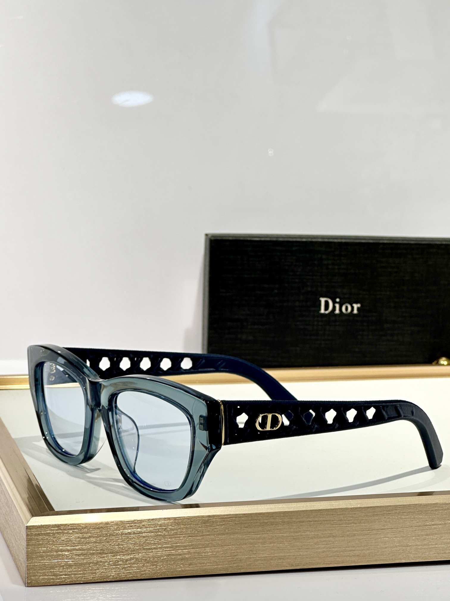 Luxury Dior Rectangular Sunglasses with Lattice Temples