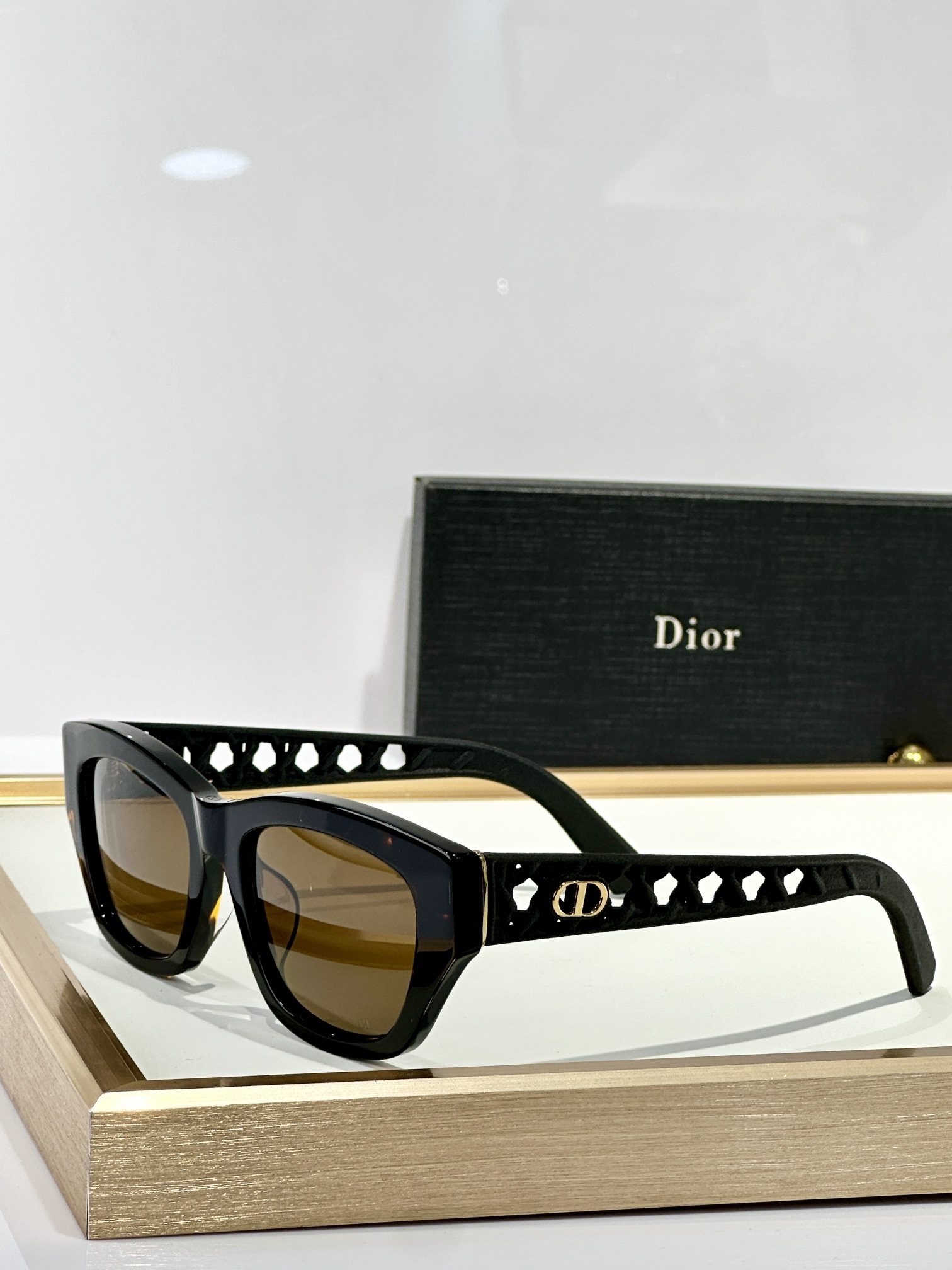 Luxury Dior Rectangular Sunglasses with Lattice Temples