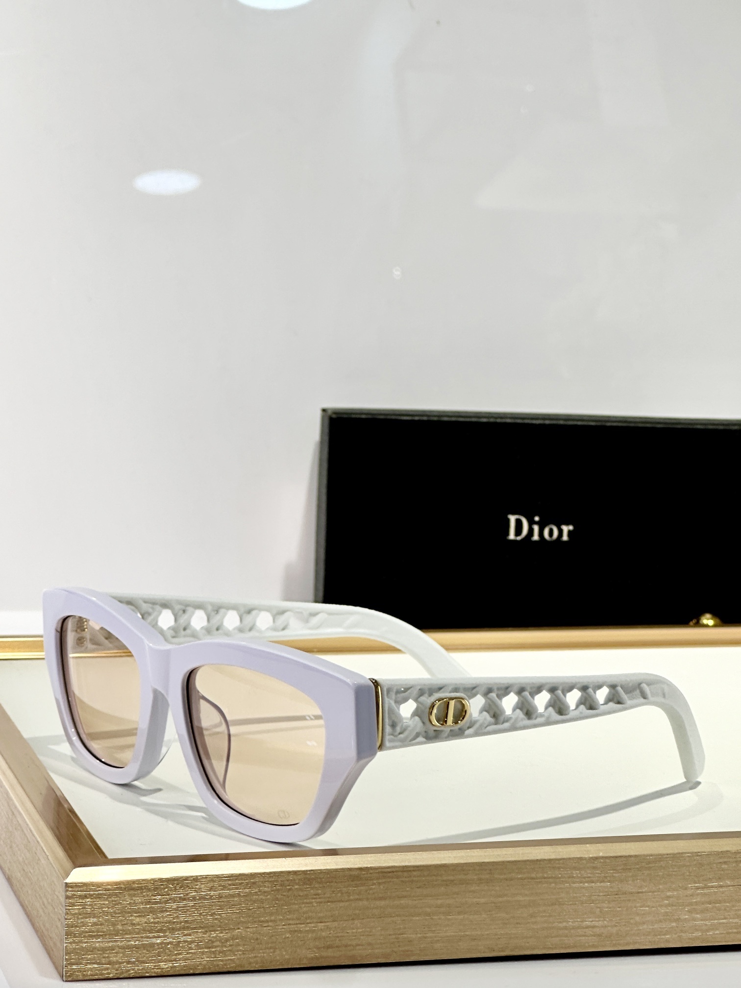 Luxury Dior Rectangular Sunglasses with Lattice Temples