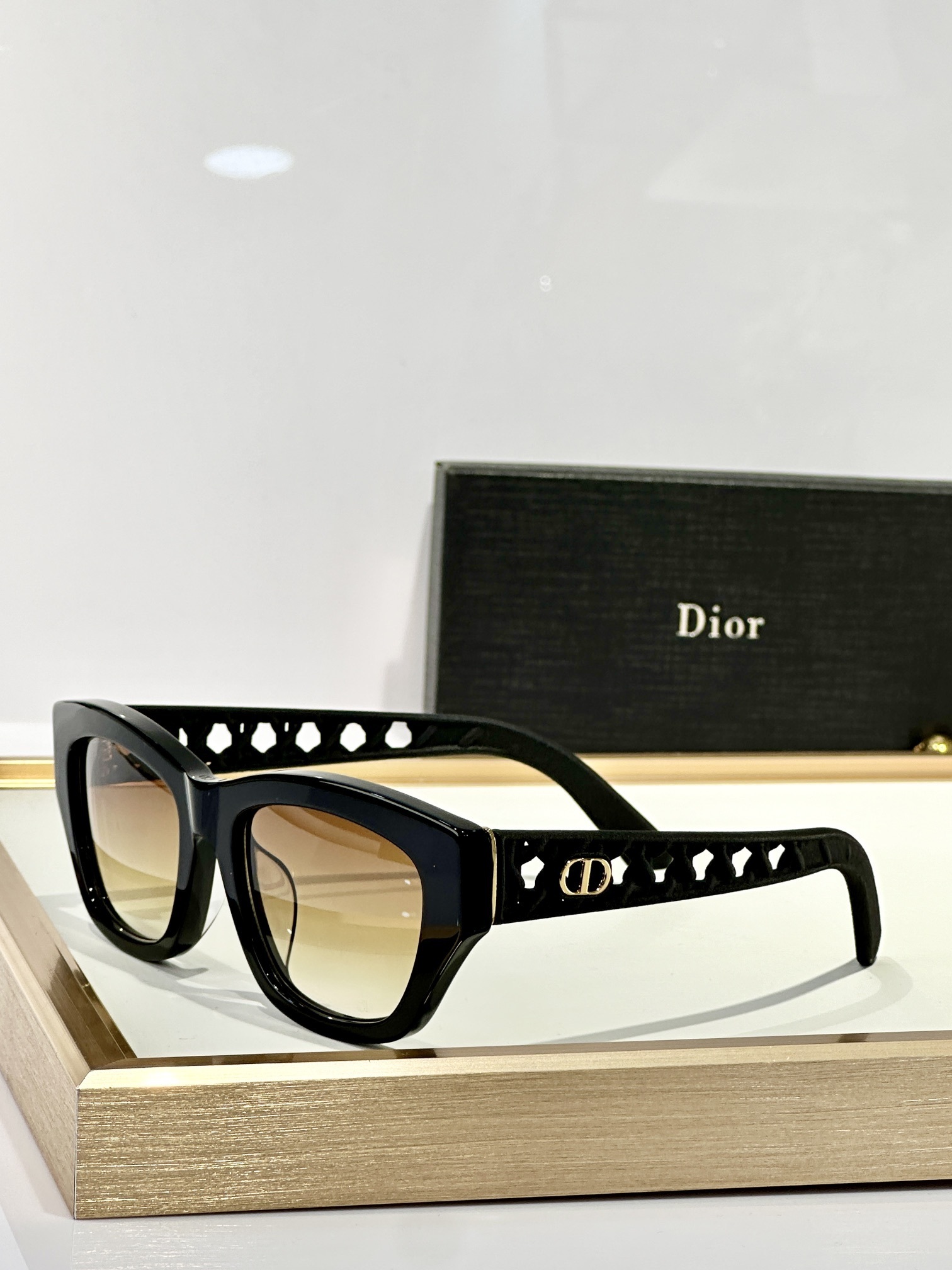 Luxury Dior Rectangular Sunglasses with Lattice Temples