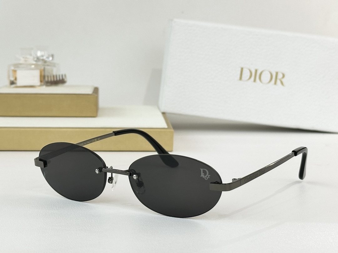 Dior Black Oval Rimless Sunglasses – Unisex Style