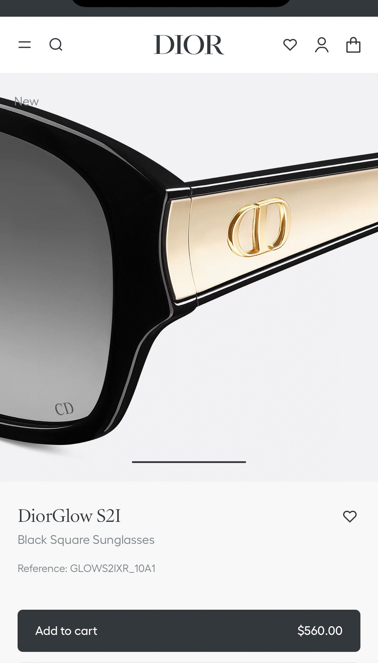 DiorGlow S2I Black Square Sunglasses with Gold-Tone CD Logo