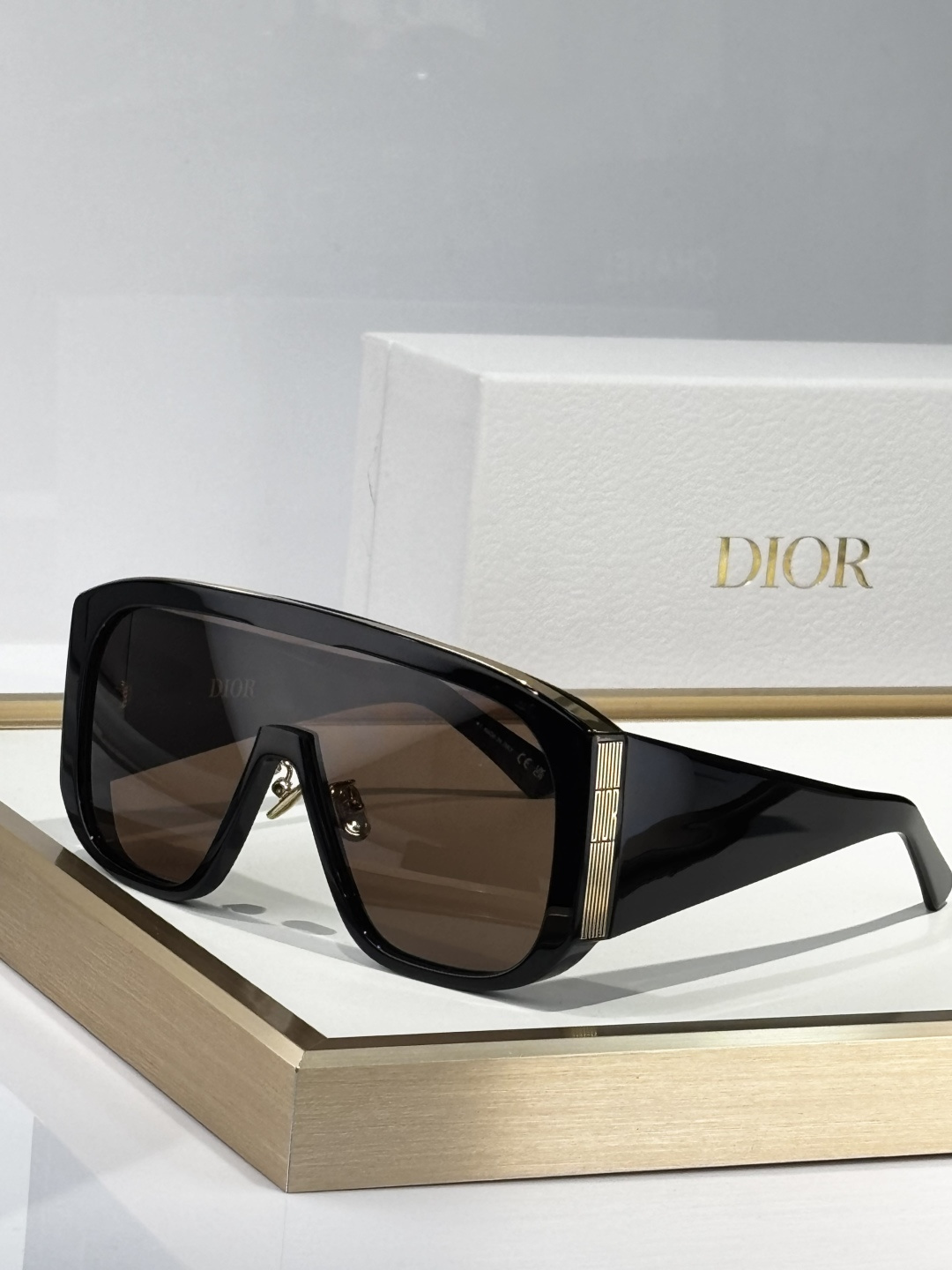 Dior Oversized Black Shield Sunglasses with Brown Lenses