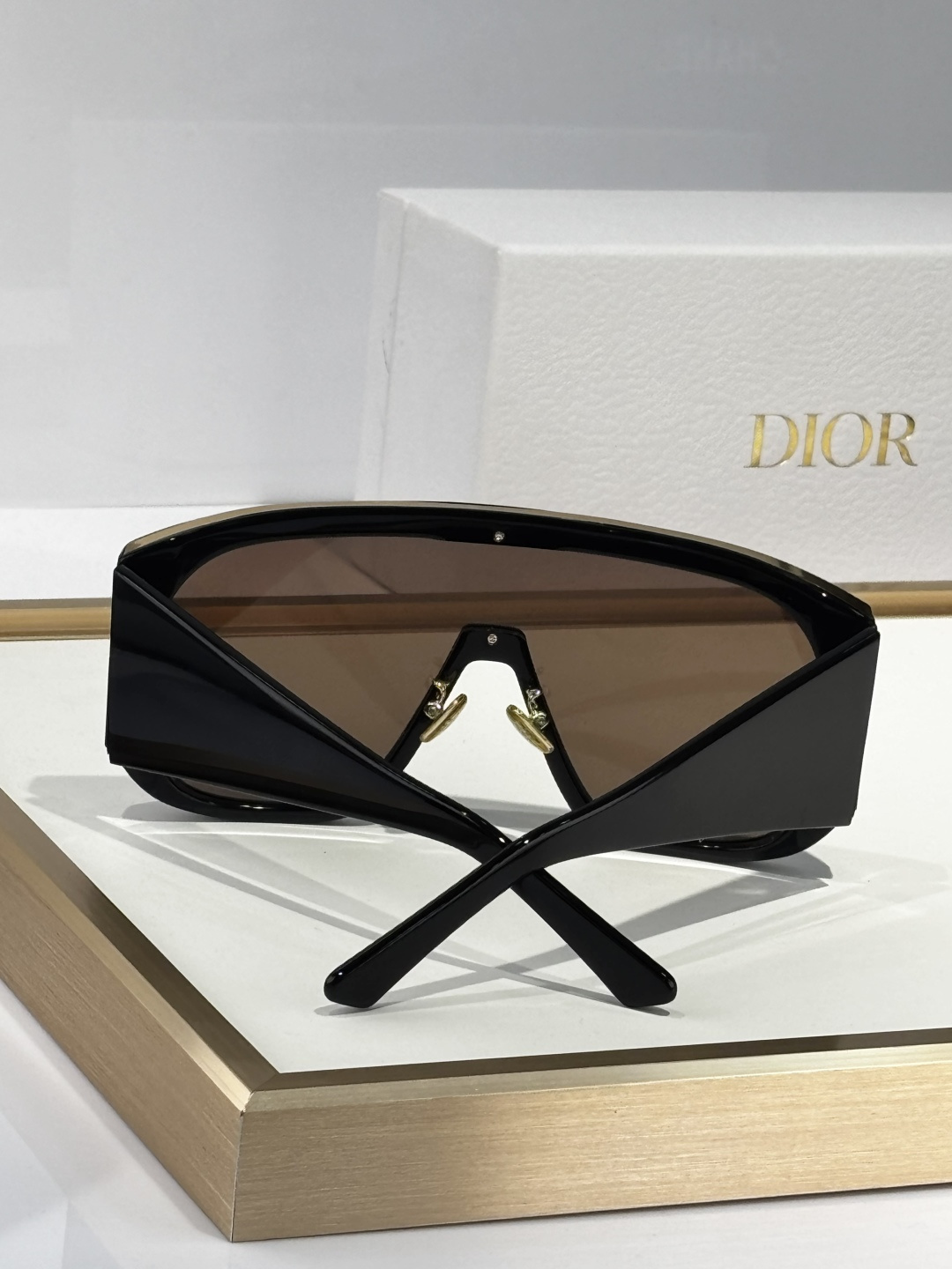 Dior Oversized Black Shield Sunglasses with Brown Lenses