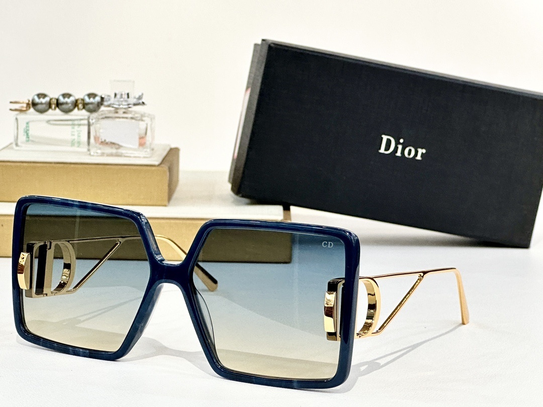 Dior Blue Tortoise Square Sunglasses – Gold Accents