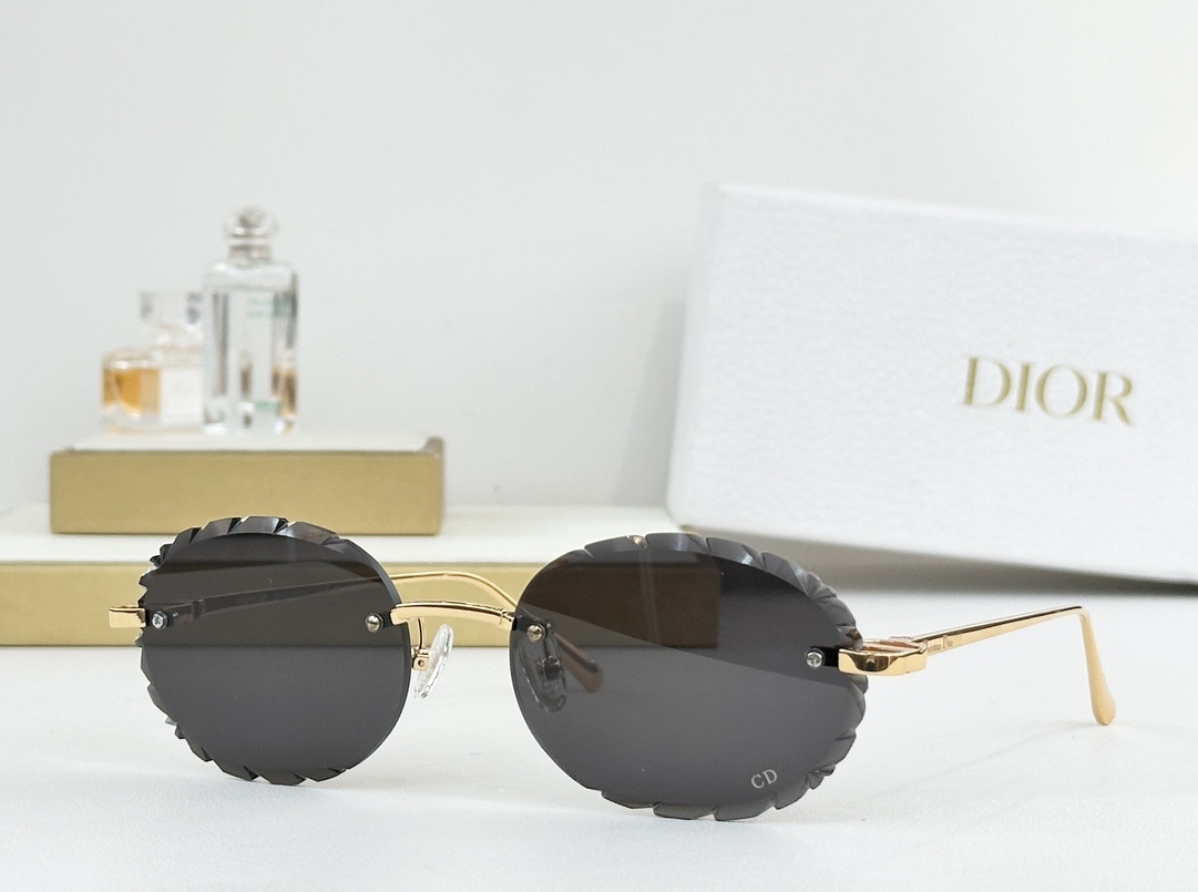 Dior Gold-Tone Rimless Sunglasses – Round Black Lenses