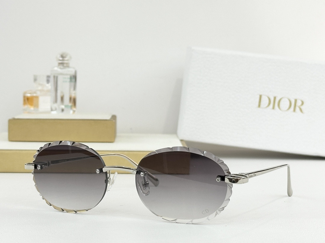 Dior Rimless Oval Sunglasses with Scalloped Edges