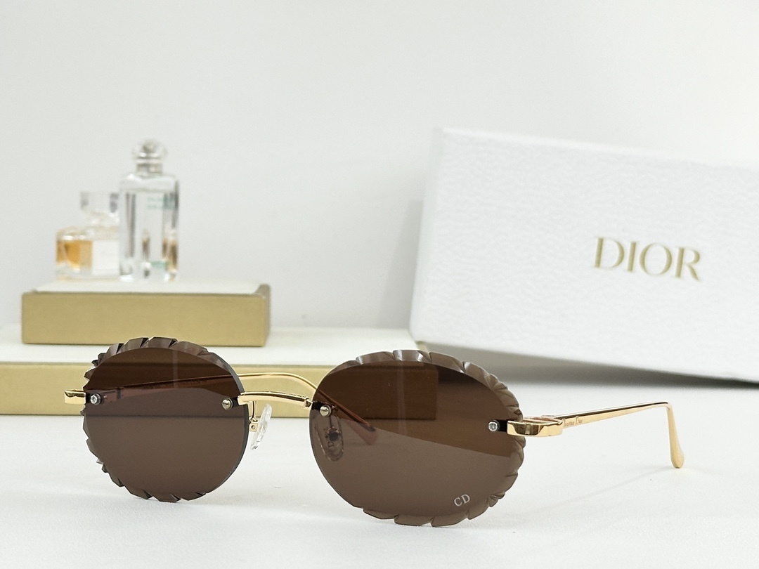 Dior Rimless Oval Sunglasses with Scalloped Edges