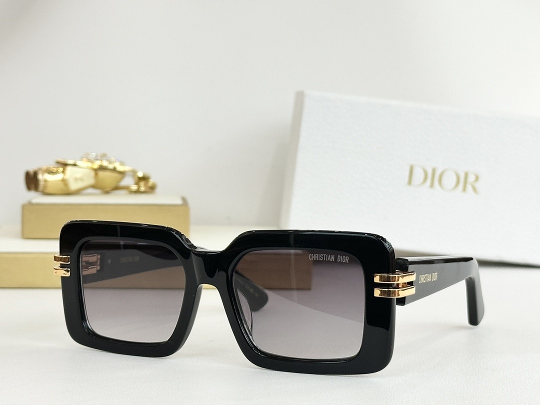 Dior Black Frame Square Sunglasses – Gold Accent