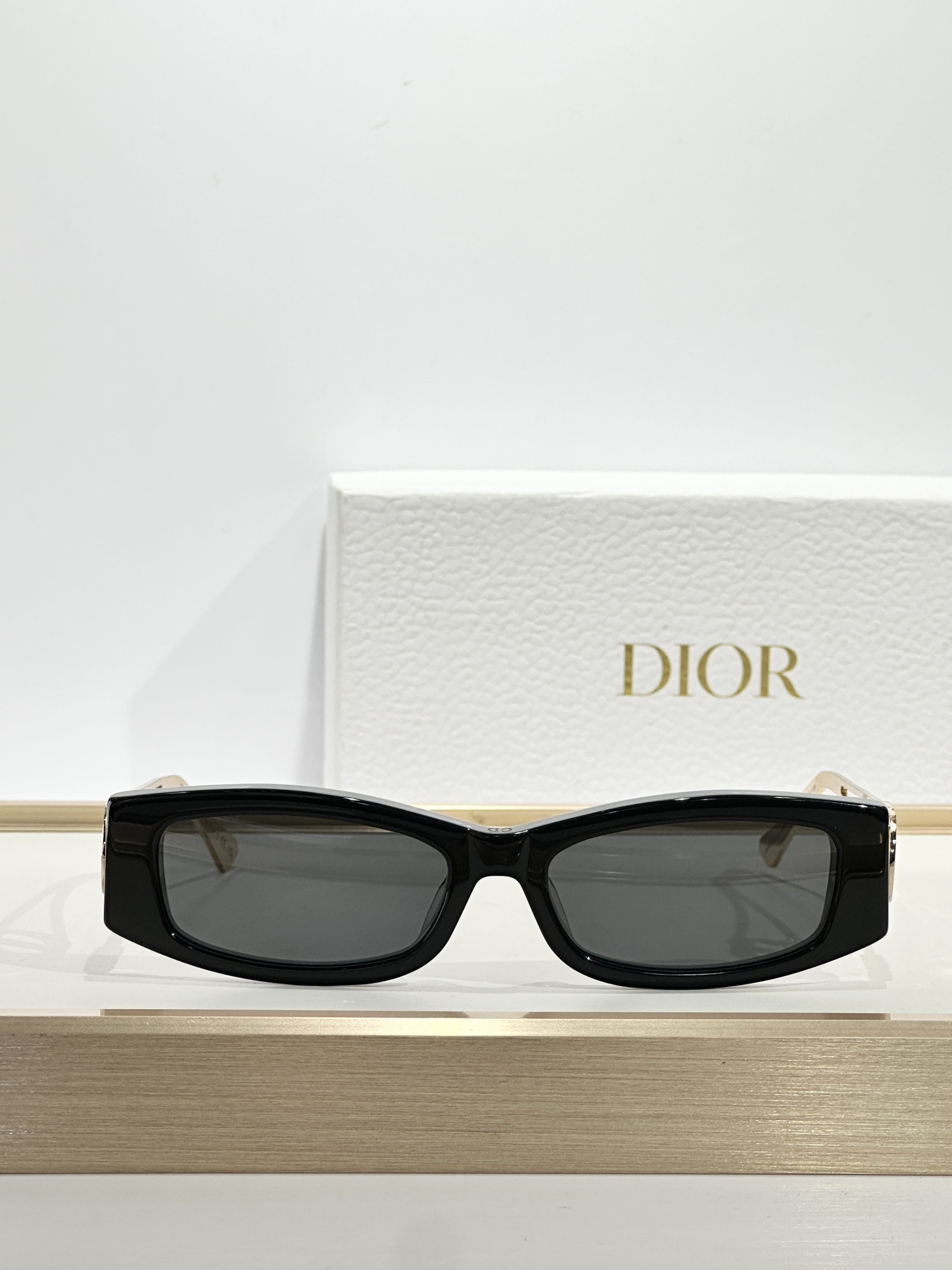 Dior Black Rectangular Sunglasses with CD Signature Hinge
