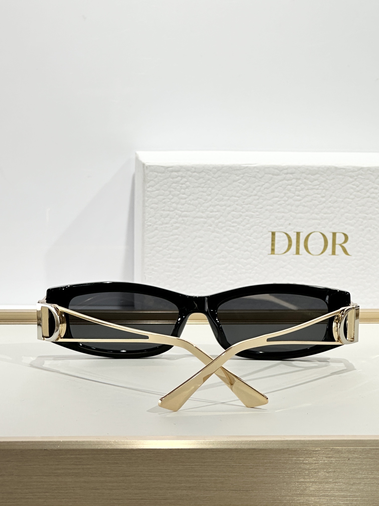 Dior Black Rectangular Sunglasses with CD Signature Hinge