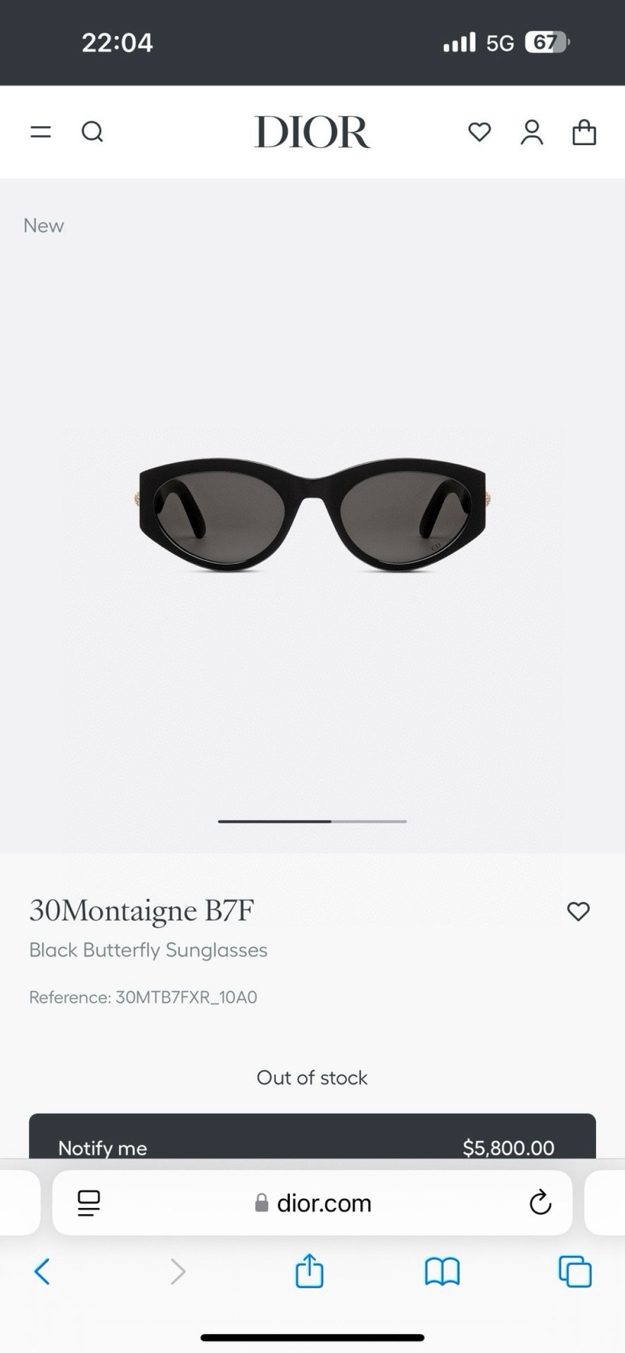 Dior 30Montaigne B7F Black Butterfly Sunglasses with Crystal CD Logo