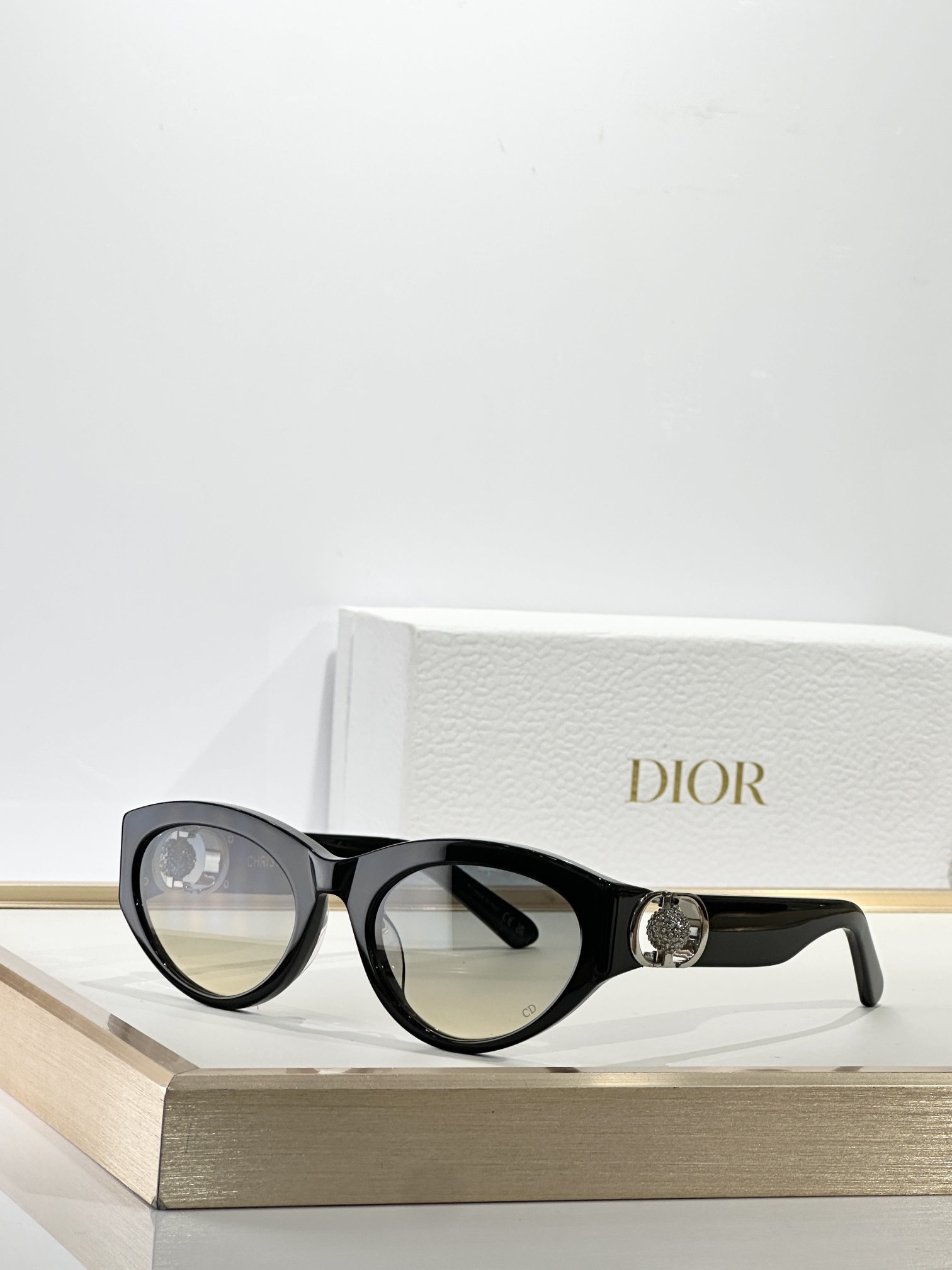 Dior Luxury Cat-Eye Sunglasses with Crystal CD Logo