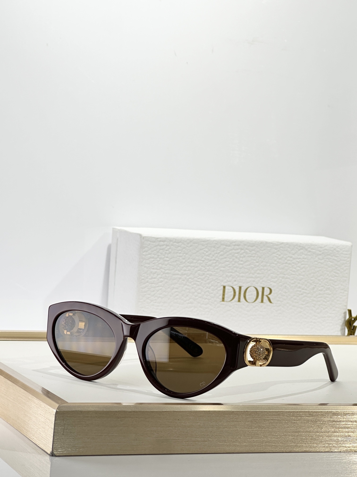 Dior Luxury Cat-Eye Sunglasses with Crystal CD Logo