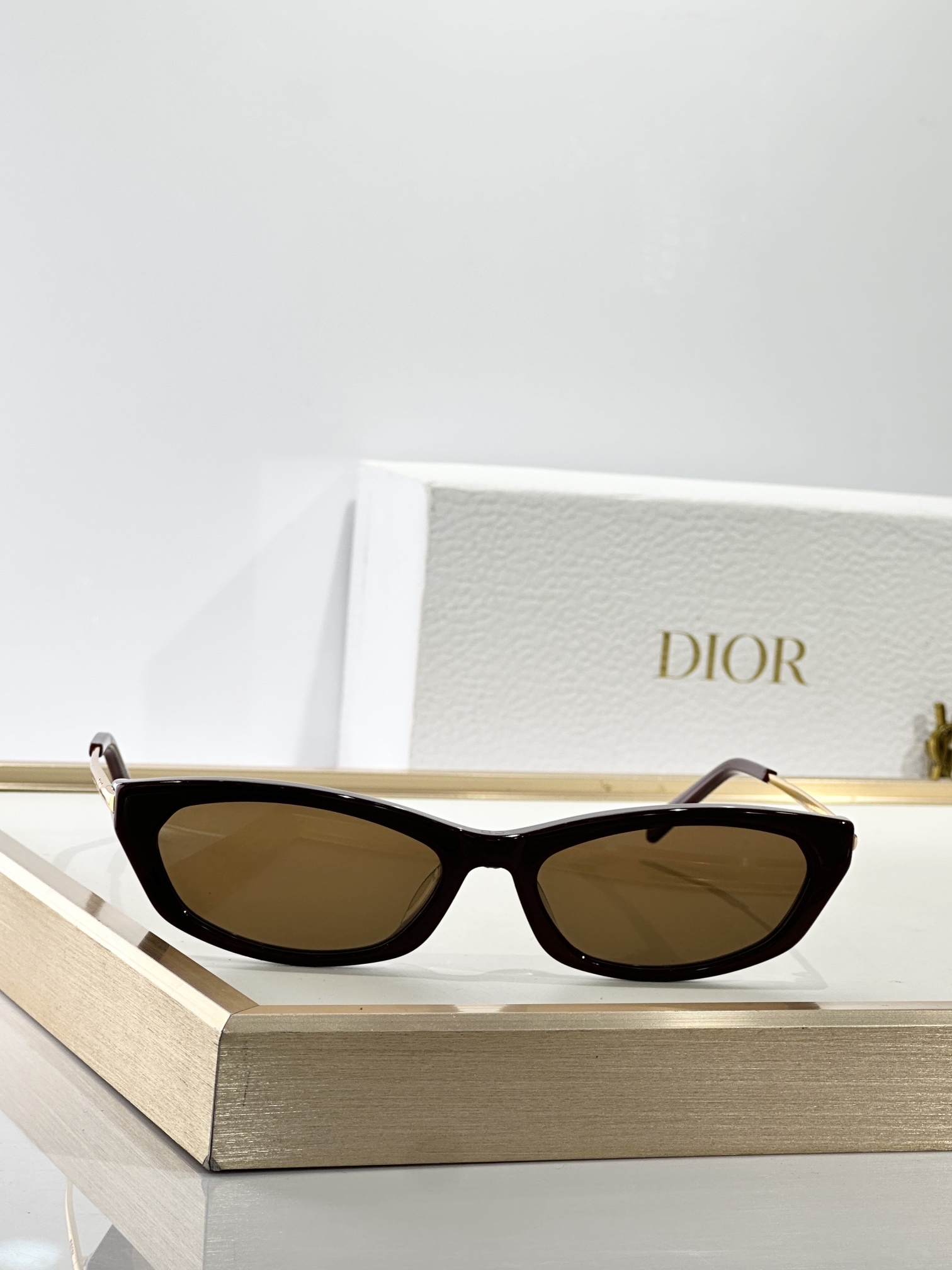 Dior Burgundy Cat-Eye Sunglasses with Gold Metal Temples