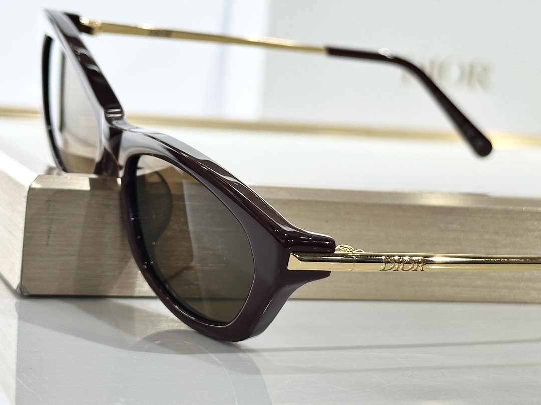 Dior Burgundy Cat-Eye Sunglasses with Gold Metal Temples
