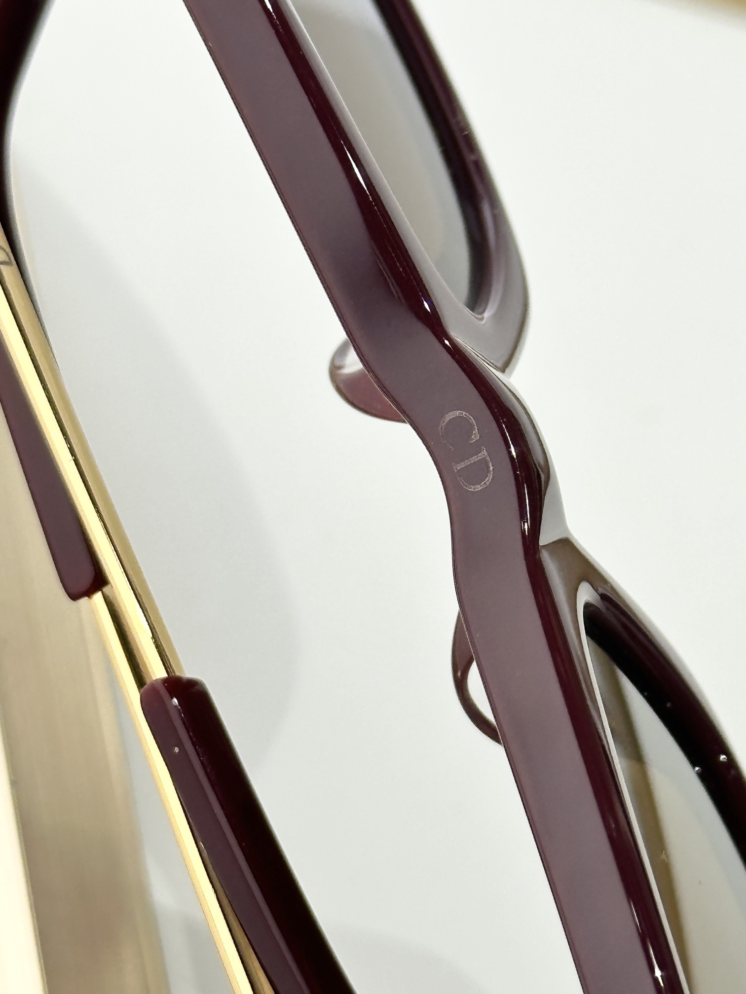 Dior Burgundy Cat-Eye Sunglasses with Gold Metal Temples