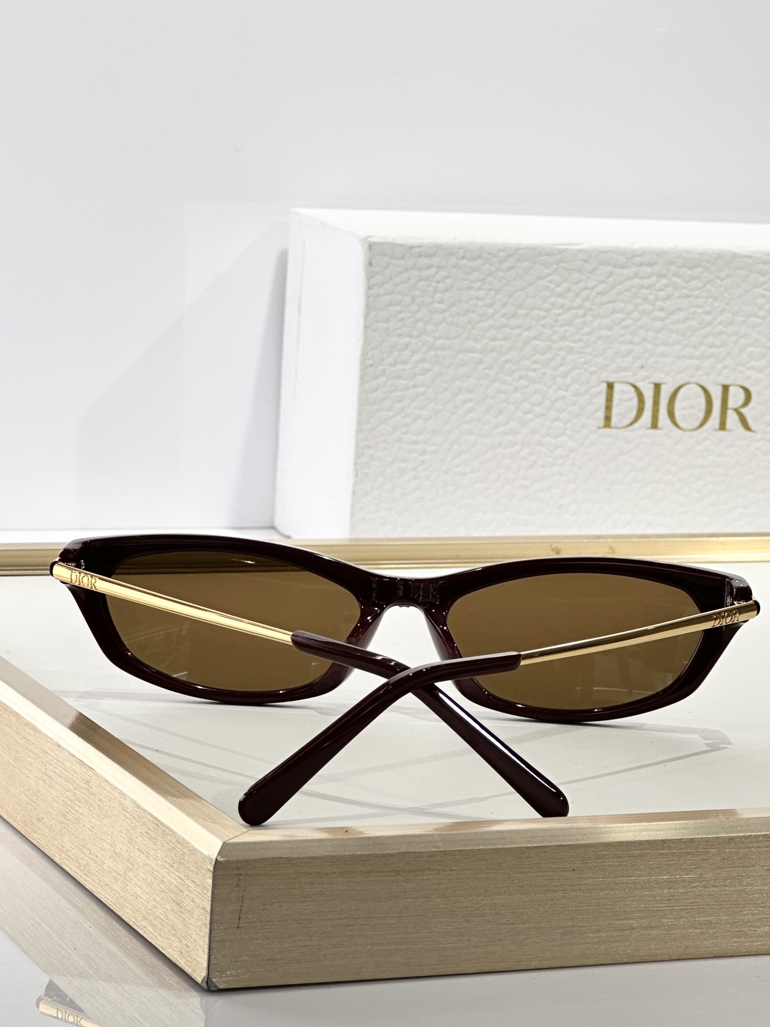Dior Burgundy Cat-Eye Sunglasses with Gold Metal Temples