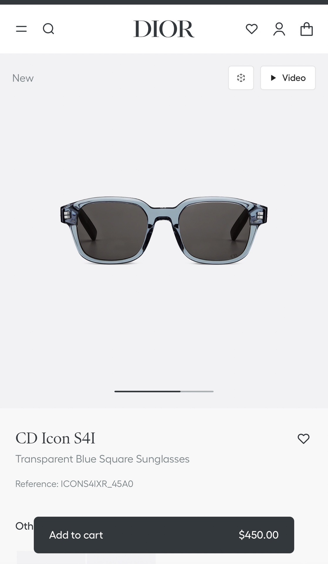 Dior CD Icon S4I Transparent Blue Square Sunglasses