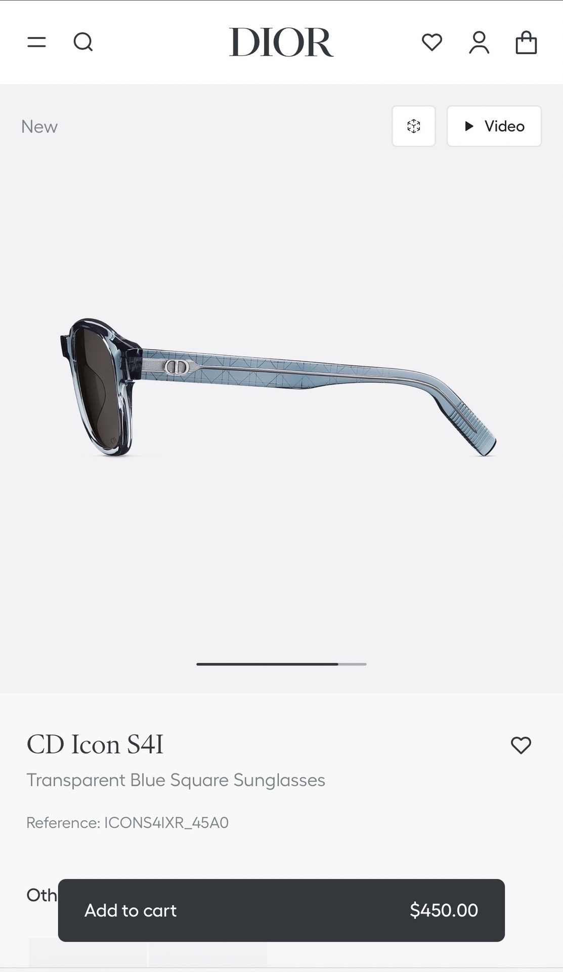 Dior CD Icon S4I Transparent Blue Square Sunglasses