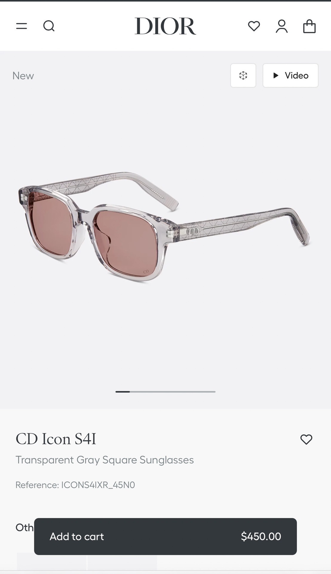 cd Dior Gray Square Sunglasses – Dior CD Icon S4I Transparent Gray