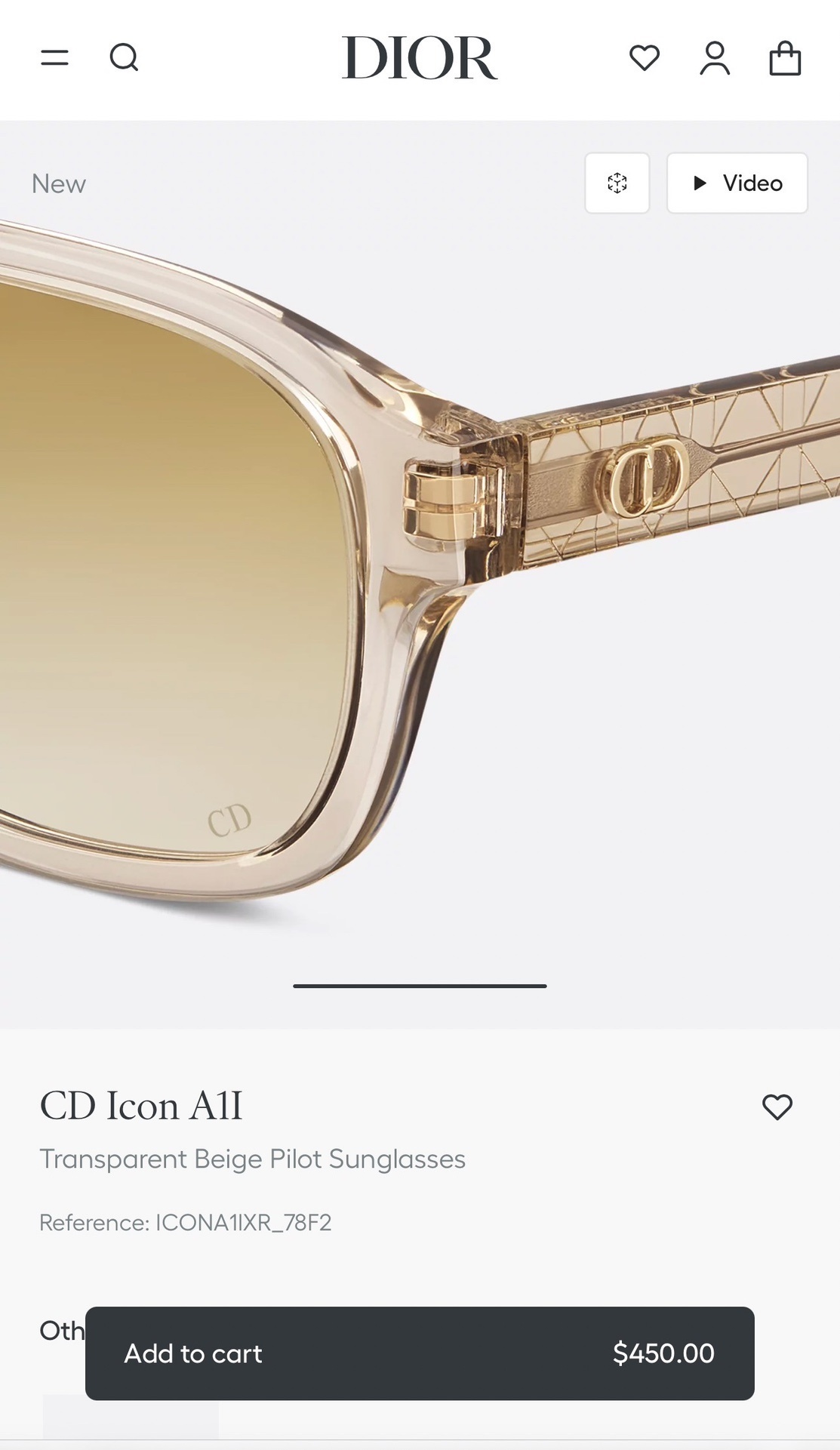 Dior CD Icon A1I Transparent Beige Pilot Sunglasses