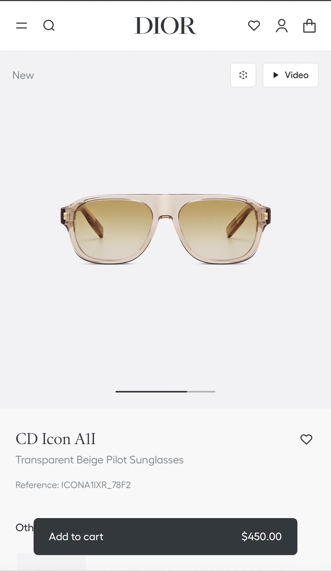Dior CD Icon A1I Transparent Beige Pilot Sunglasses