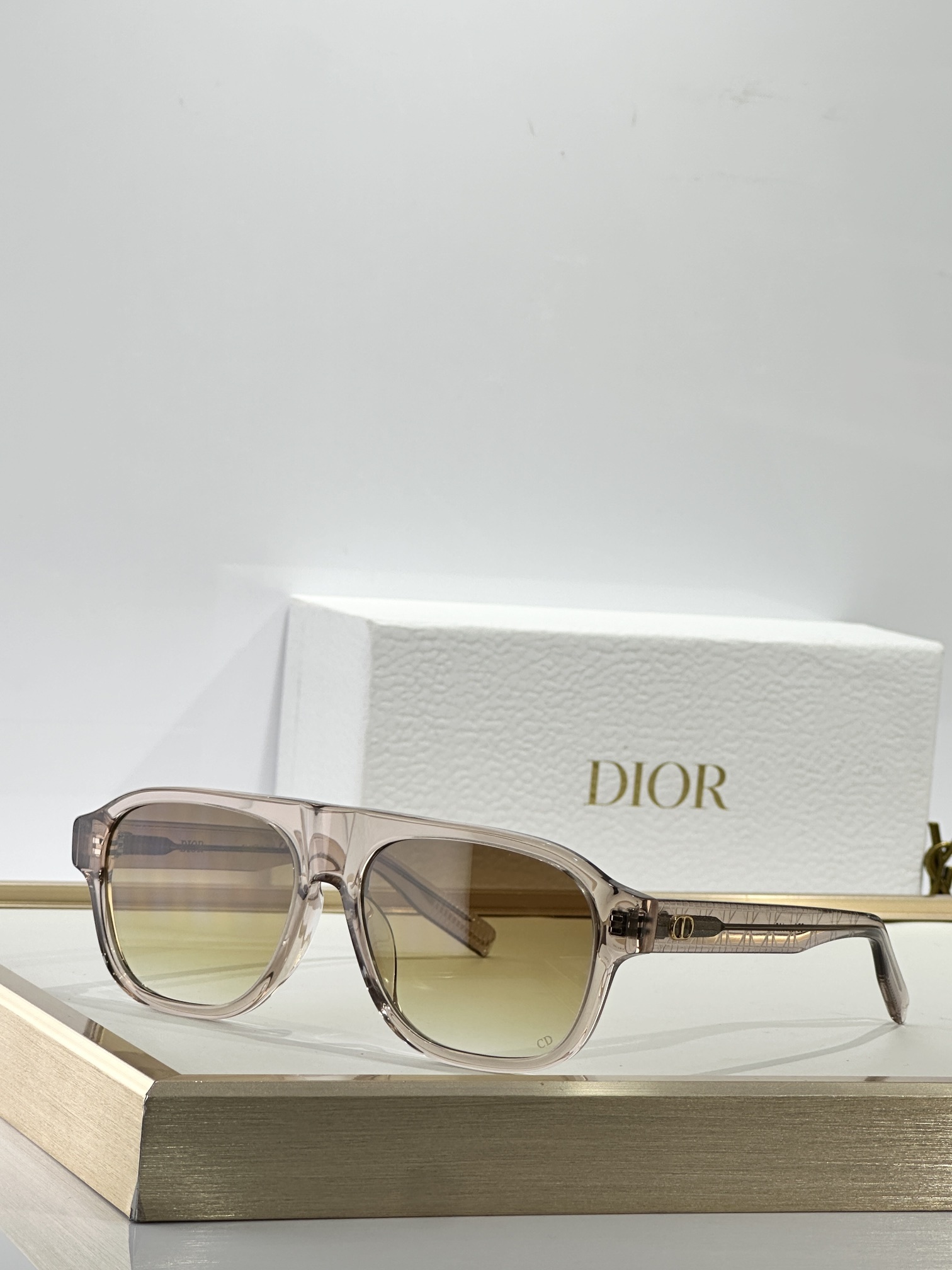 Dior CD Icon A1I Transparent Beige Pilot Sunglasses