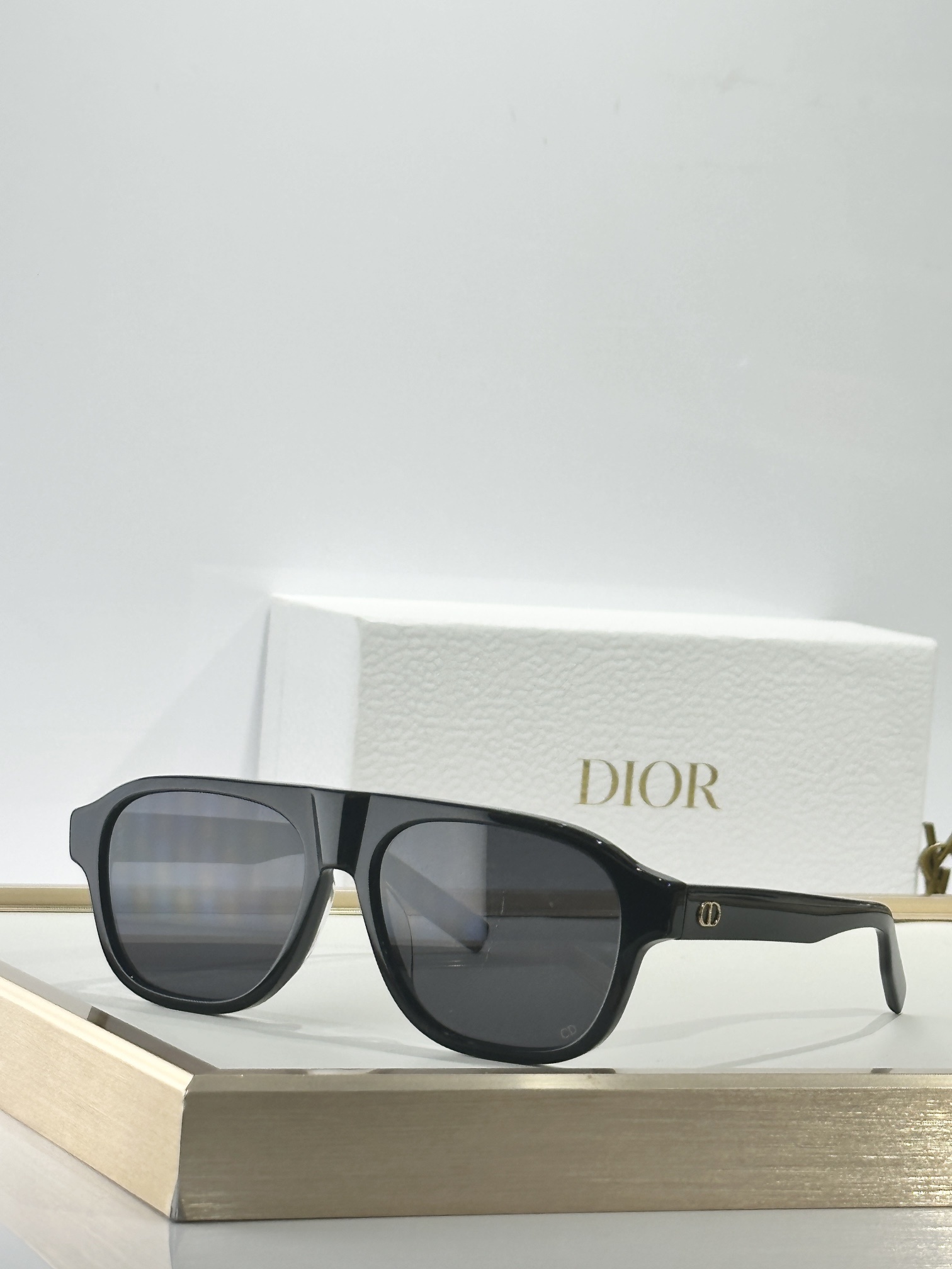 Dior Navigator Sunglasses with Gold CD Logo – Black Acetate