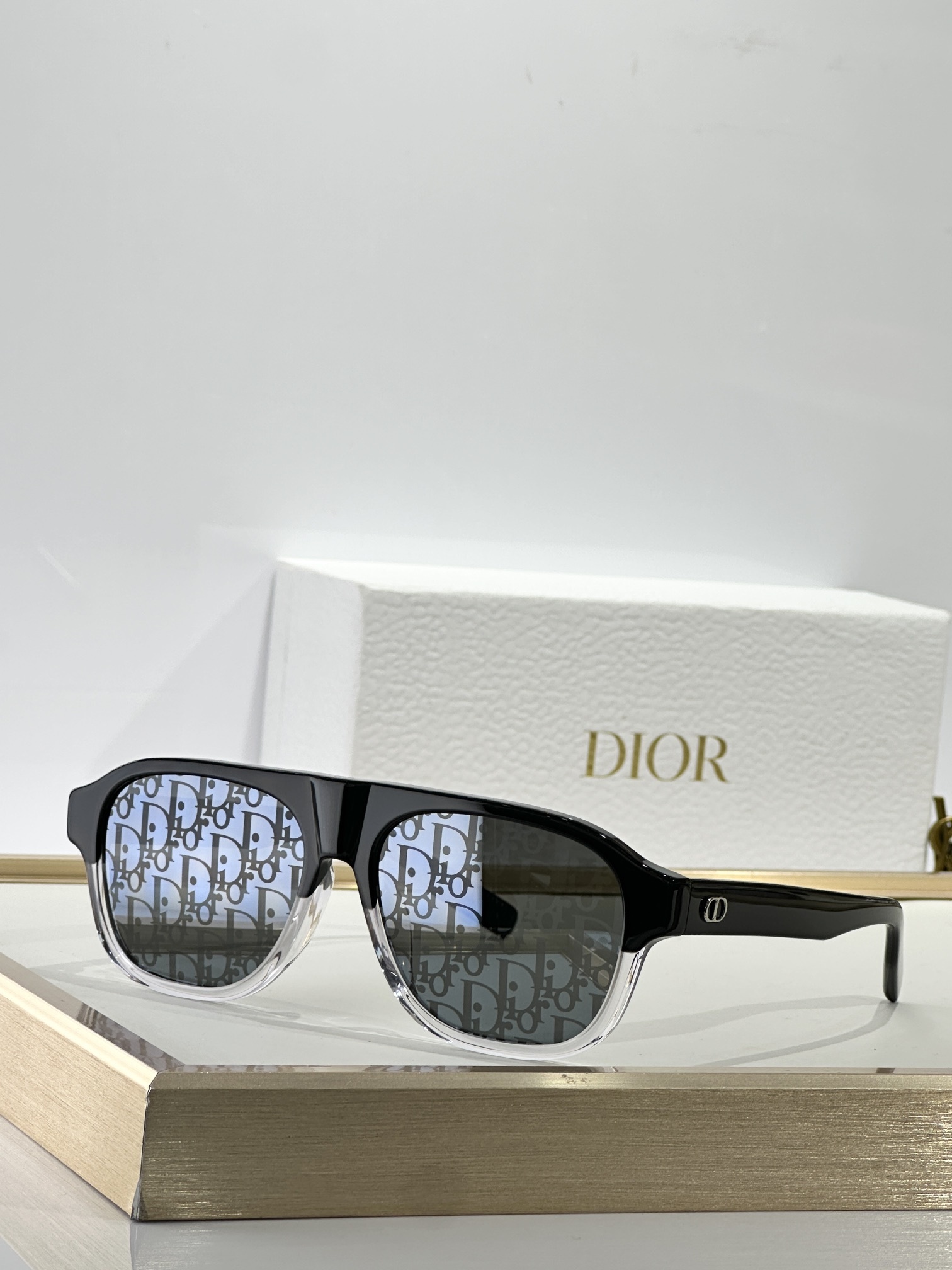 Dior Navigator Sunglasses with Gold CD Logo – Black Acetate