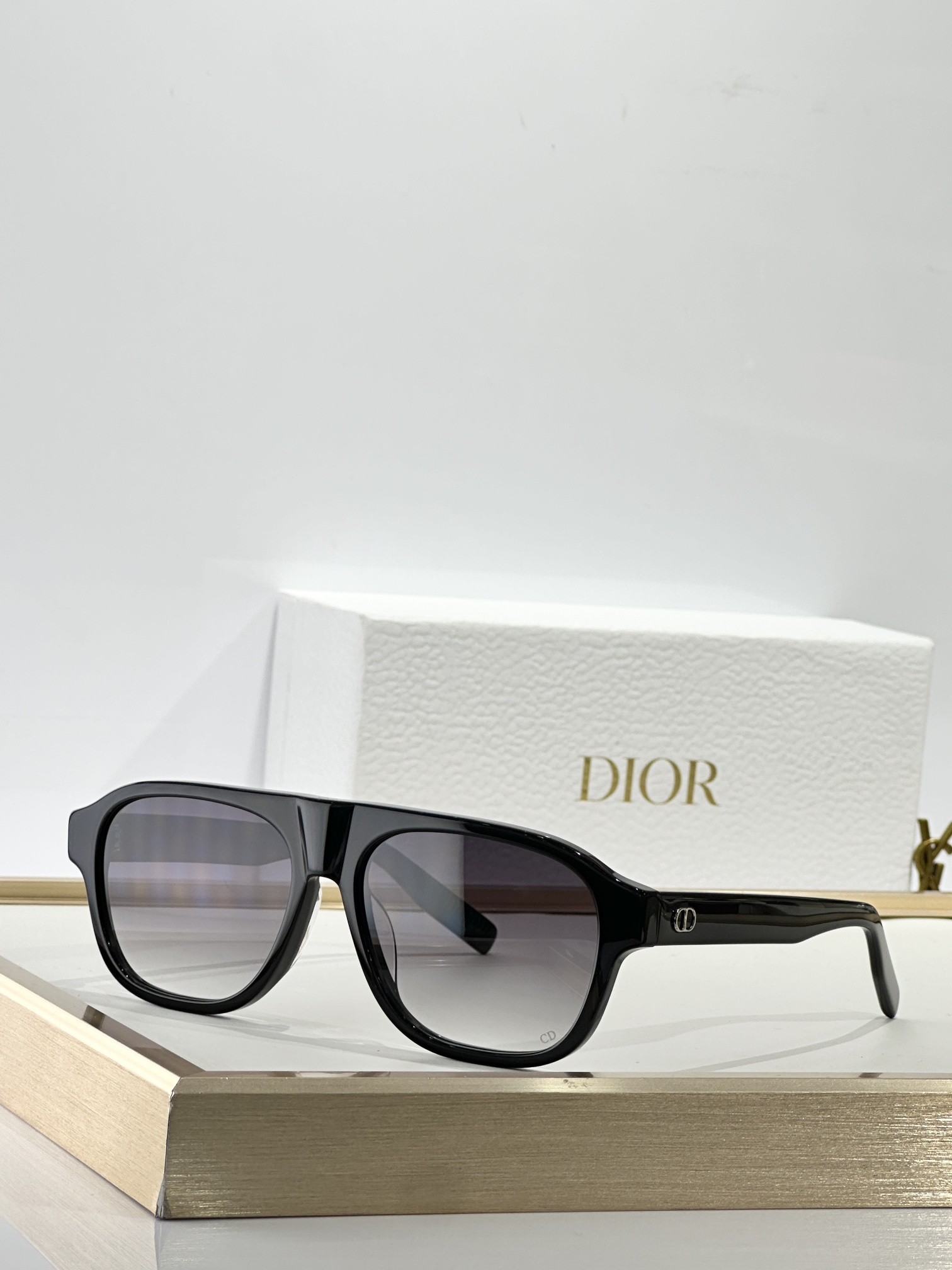 Dior Navigator Sunglasses with Gold CD Logo – Black Acetate