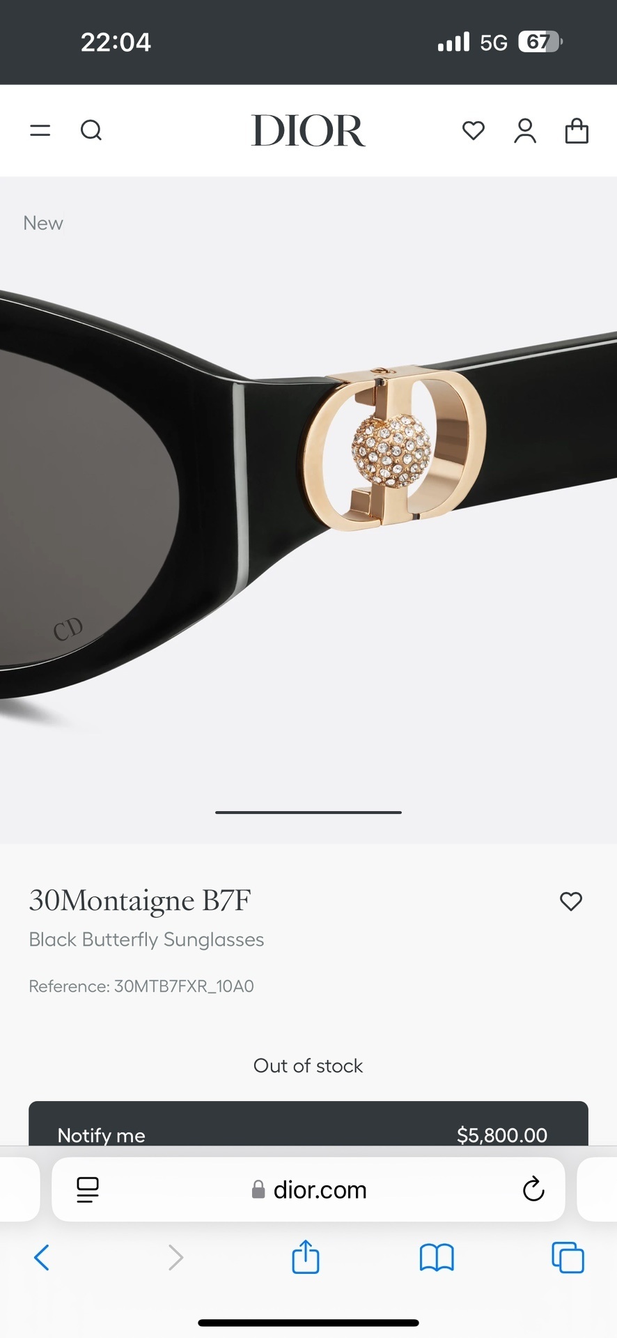 Dior 30Montaigne B7F Black Butterfly Sunglasses