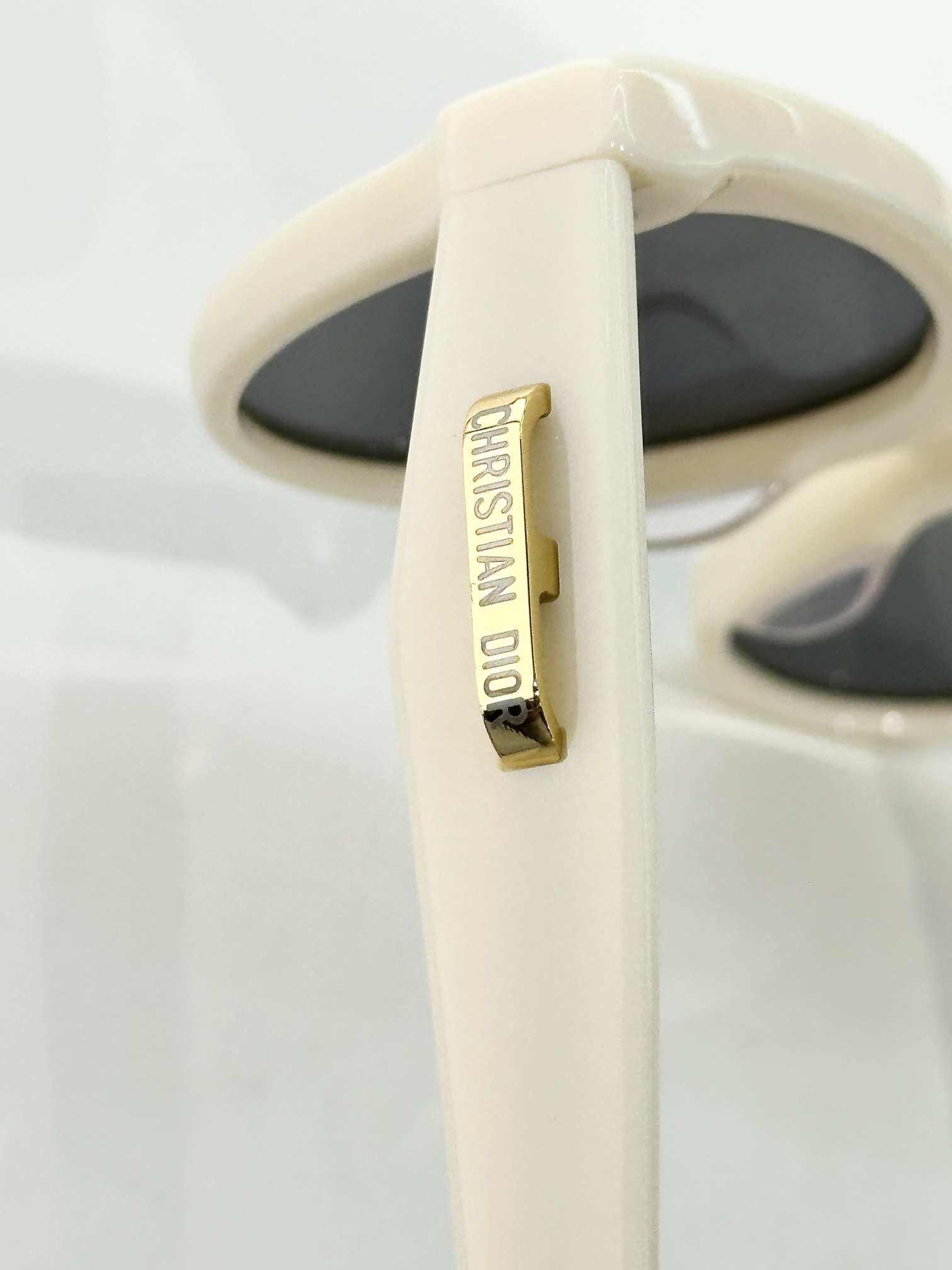 Christian Dior Ivory Cat-Eye Sunglasses with Gold Signature