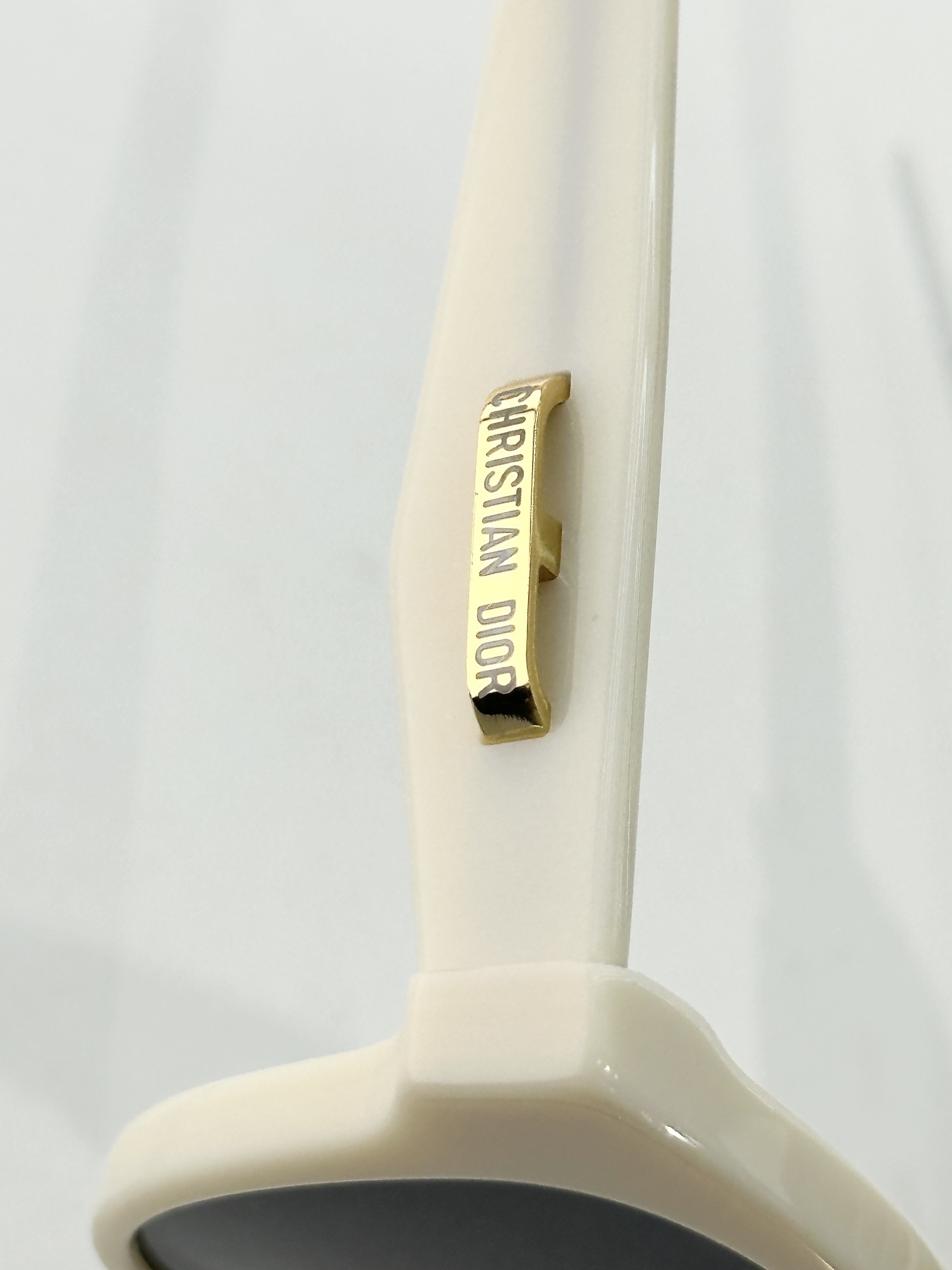 Christian Dior Ivory Cat-Eye Sunglasses with Gold Signature