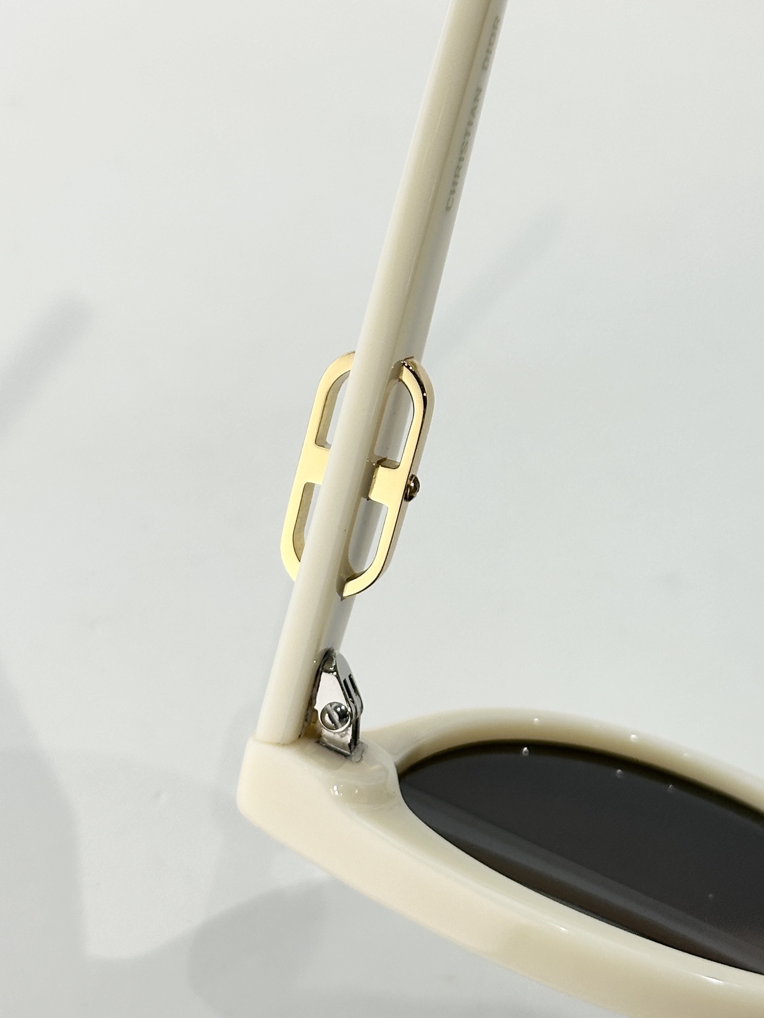 Christian Dior Ivory Cat-Eye Sunglasses with Gold Signature