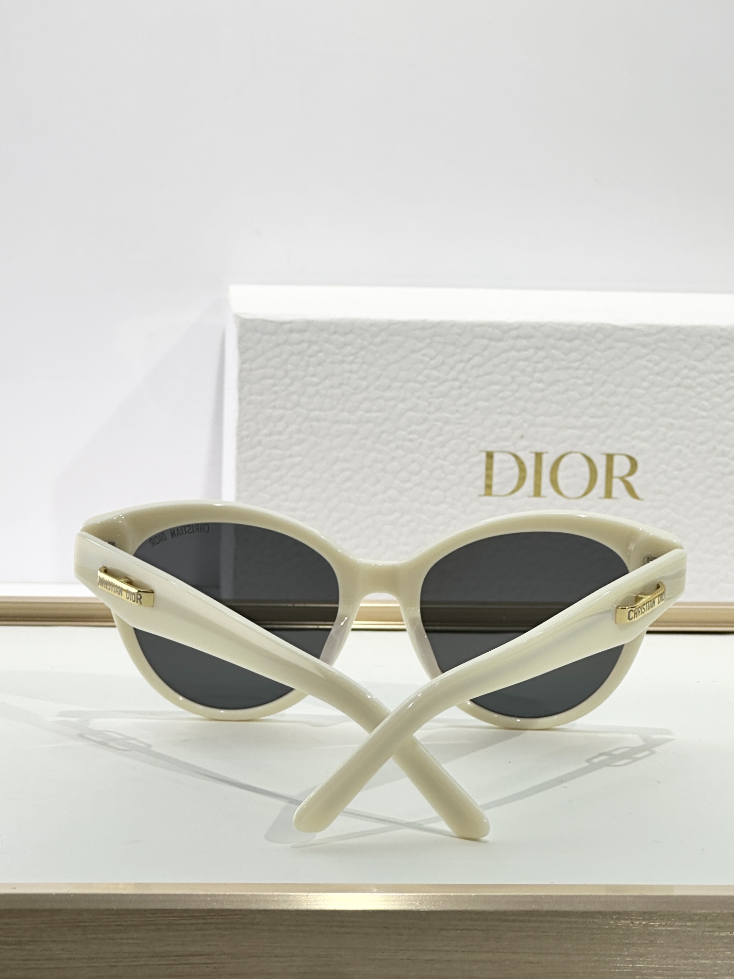 Christian Dior Ivory Cat-Eye Sunglasses with Gold Signature