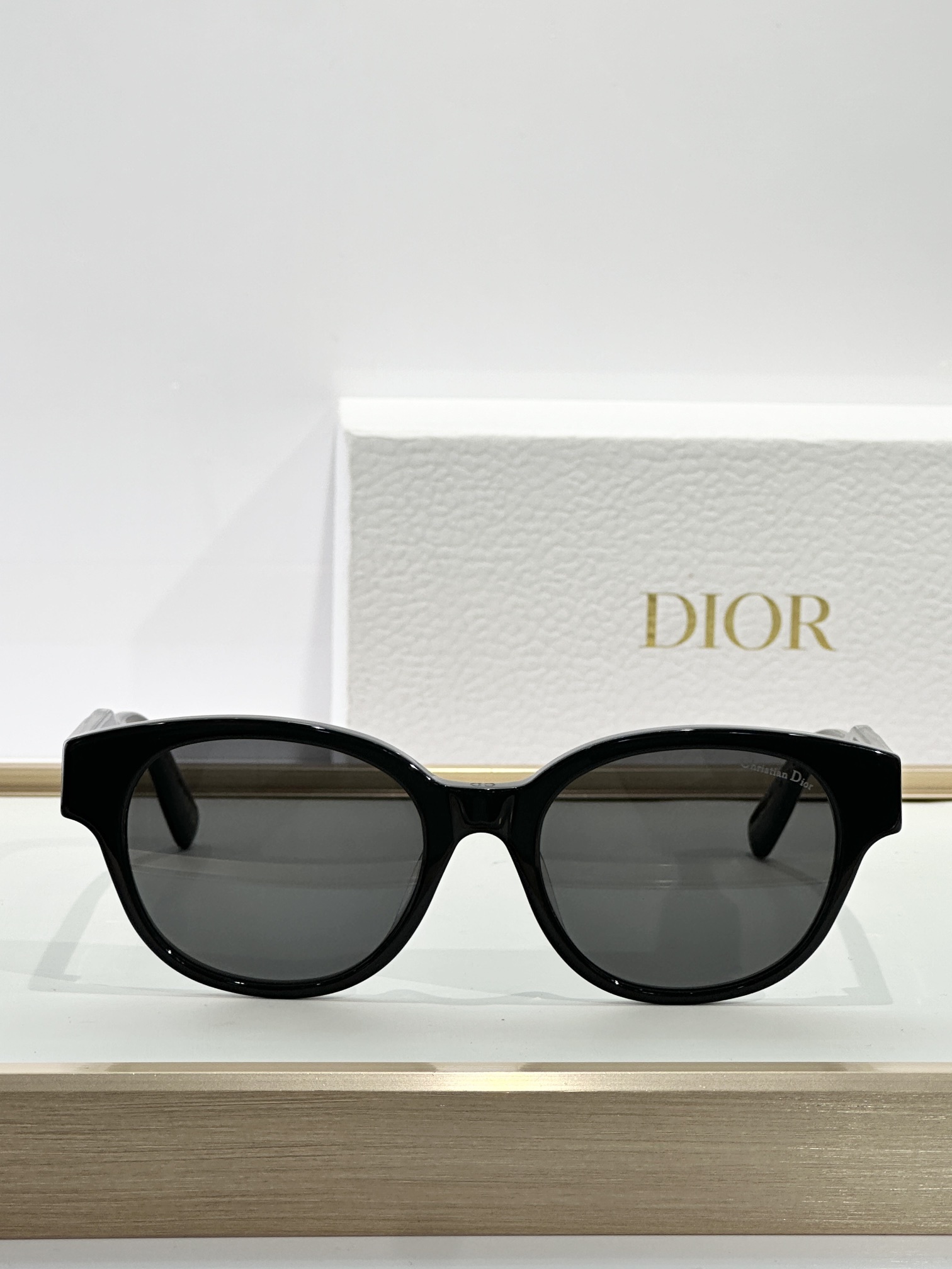 Dior Black Round Sunglasses with Logo Temple Detail