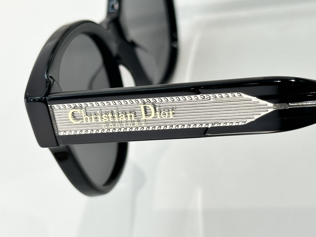 Dior Black Round Sunglasses with Logo Temple Detail