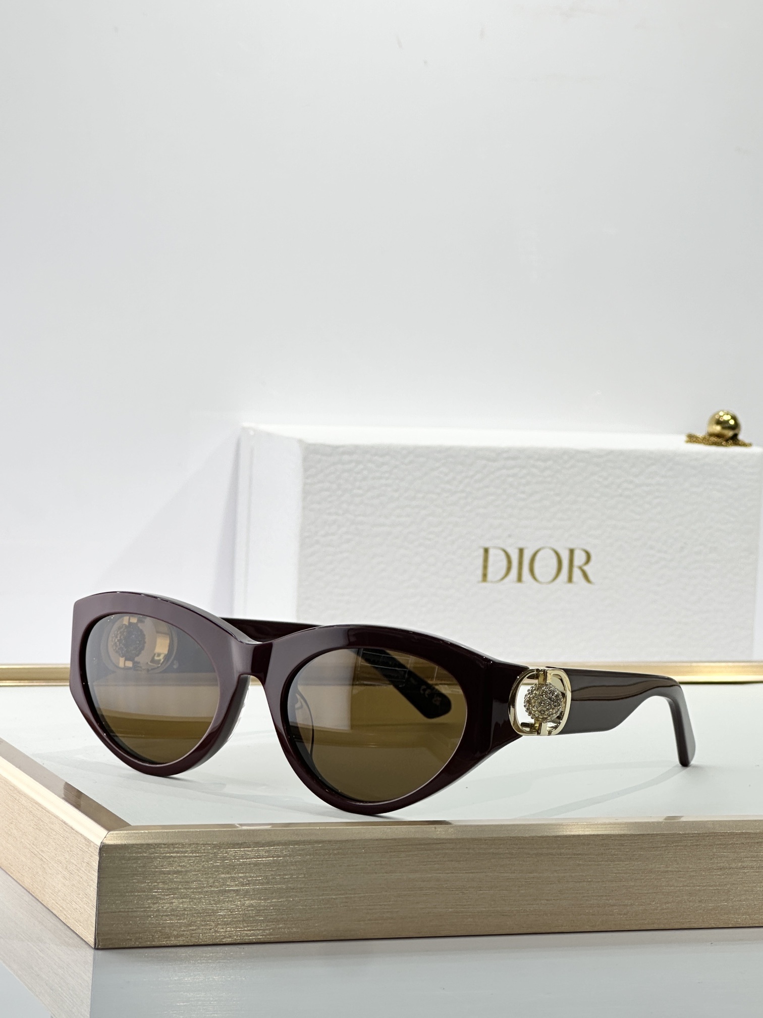 Dior Burgundy Cat-Eye Sunglasses – Gold CD Logo