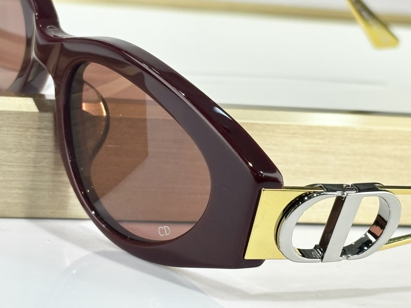 Dior Burgundy Cat-Eye Sunglasses with Gold CD Logo