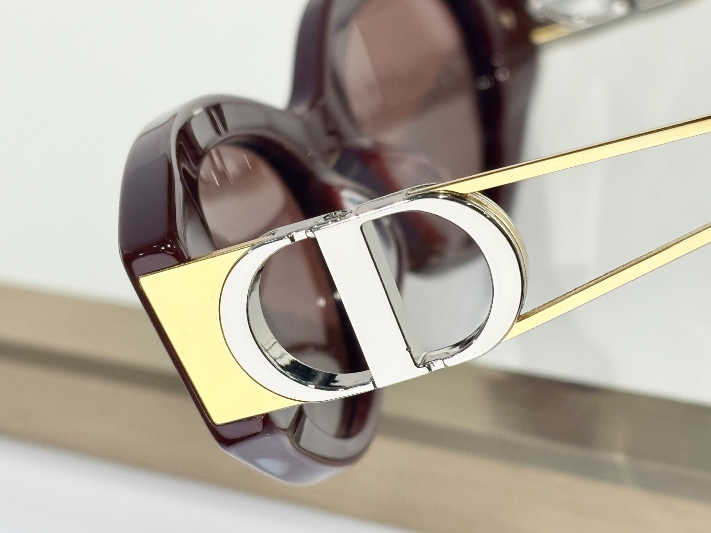 Dior Burgundy Cat-Eye Sunglasses with Gold CD Logo